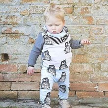 2016 new baby boy thanks baby clothing unisex cotton long sleeved t-shirts + pants 2 / PSC Infant penguin baby boy clothing set