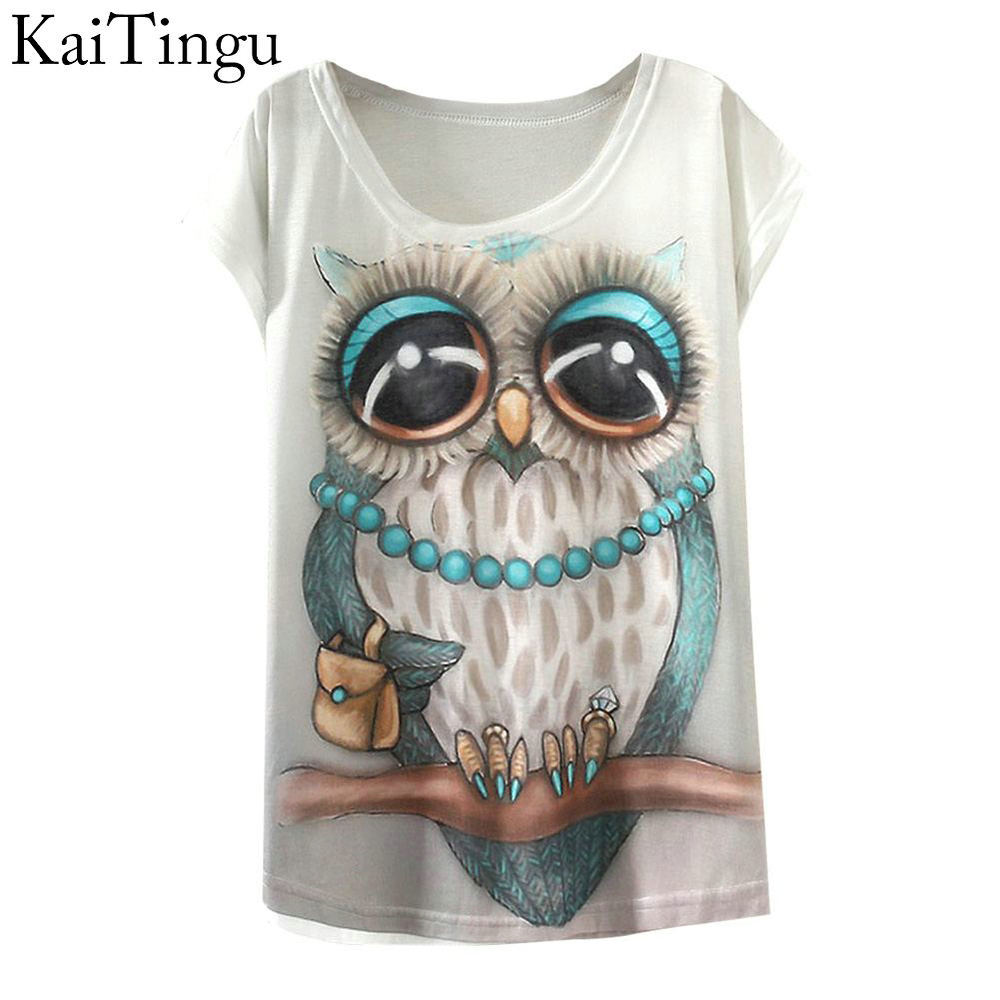 Image of 2015 New Fashion Vintage Spring Summer T Shirt Women Clothing Tops Animal Owl Print T-shirt Printed White Woman Clothes
