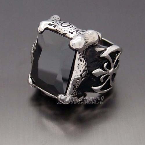 Blackjack men's stainless steel black onyx and cz ring