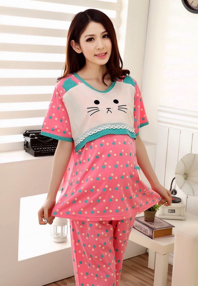Dual purpose Prenatal and postnatal dress Hello kitty pink colorful dots summer dresses for pregnant chic maternity wear natal 6