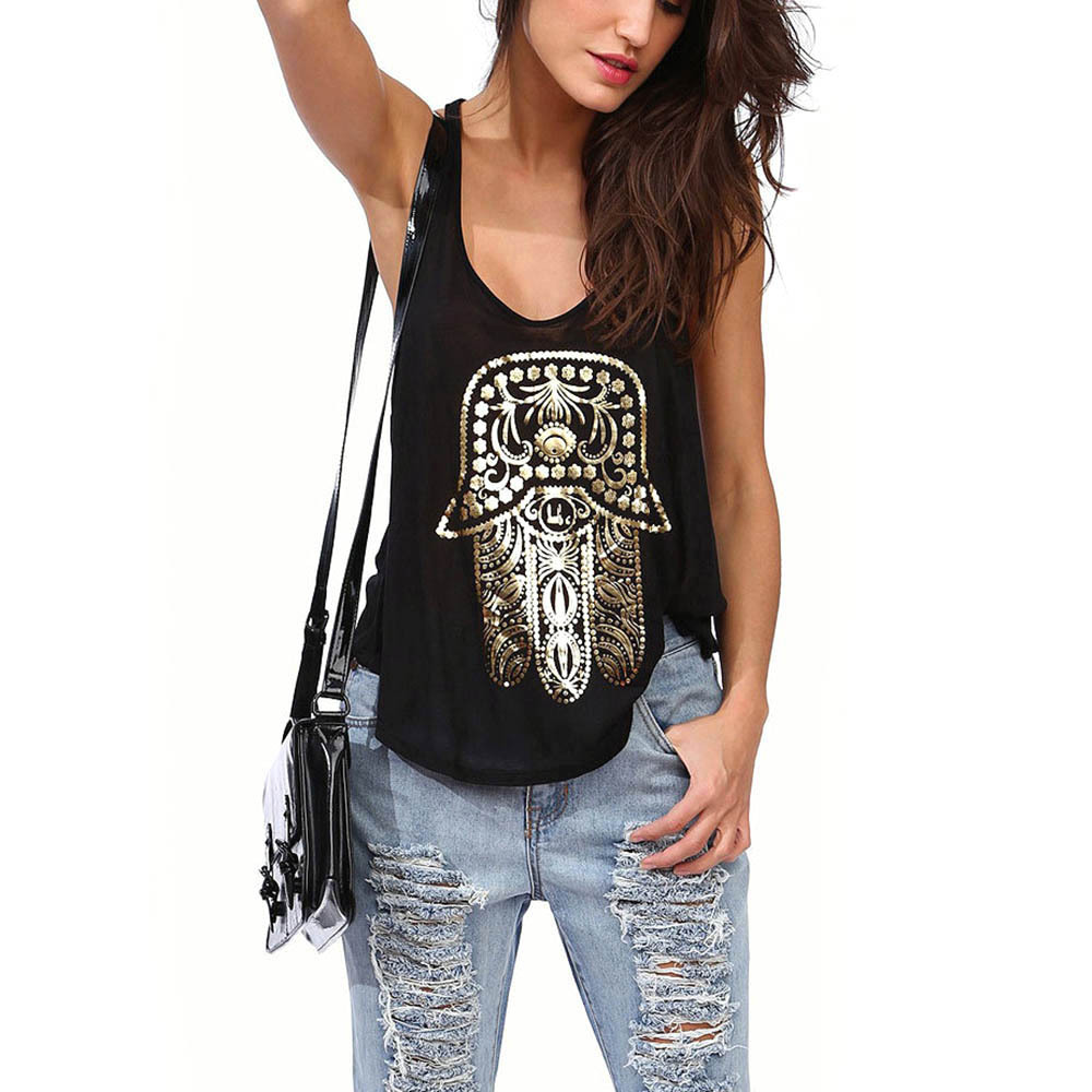 Image of New Fashion Women Hamsa Hand Print Shirt Tops Sleeveless Tanks Punk Tops Blouse Hot L34