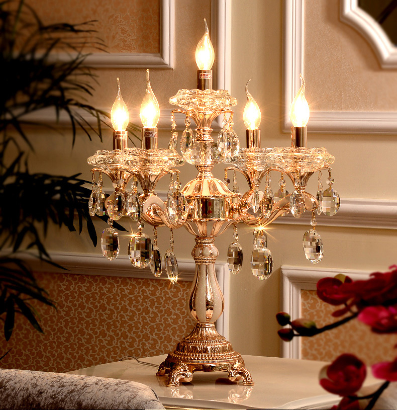 5 Lights Gold Candle Holders Table Lamp Large Wedding Candelabra Restaurant Transpa Crystal Candlestick Big Led Work Light