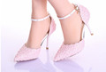 Summer new sweet pink pearl with ankle strap pointed bridal shoes fine shoes women sandals pink