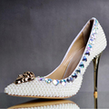 Fashion Highly Recommended Ivory Pearl Crystal Wedding Shoes Pointed Toe Bridal Shoes Gorgeous Banquet Party Prom