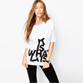 2016 Women New Fashion Street Slim Summer Basic T Shirt Letter Print Casual Slim Tops T