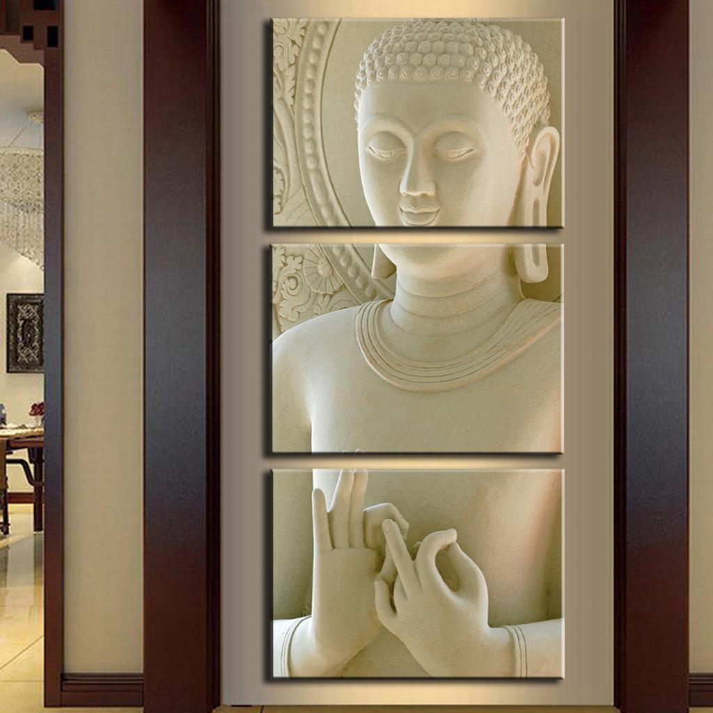 3 Pcs/Set Buddha Painting Art On Canvas White marble buddha vertical forms Canvas Print