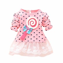 Baby Kid Girl Lollipop Polka Dot Long Sleeve Lace Tutu Dress 2-4Y