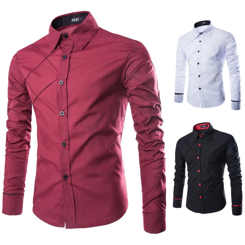 2015 Men\'S Fashion Casual Solid Color Long Sleeve ...