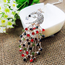 hot sale fashion necklace Gold plating colorful sweater long drill peacock necklace fashion jewlery accessories free
