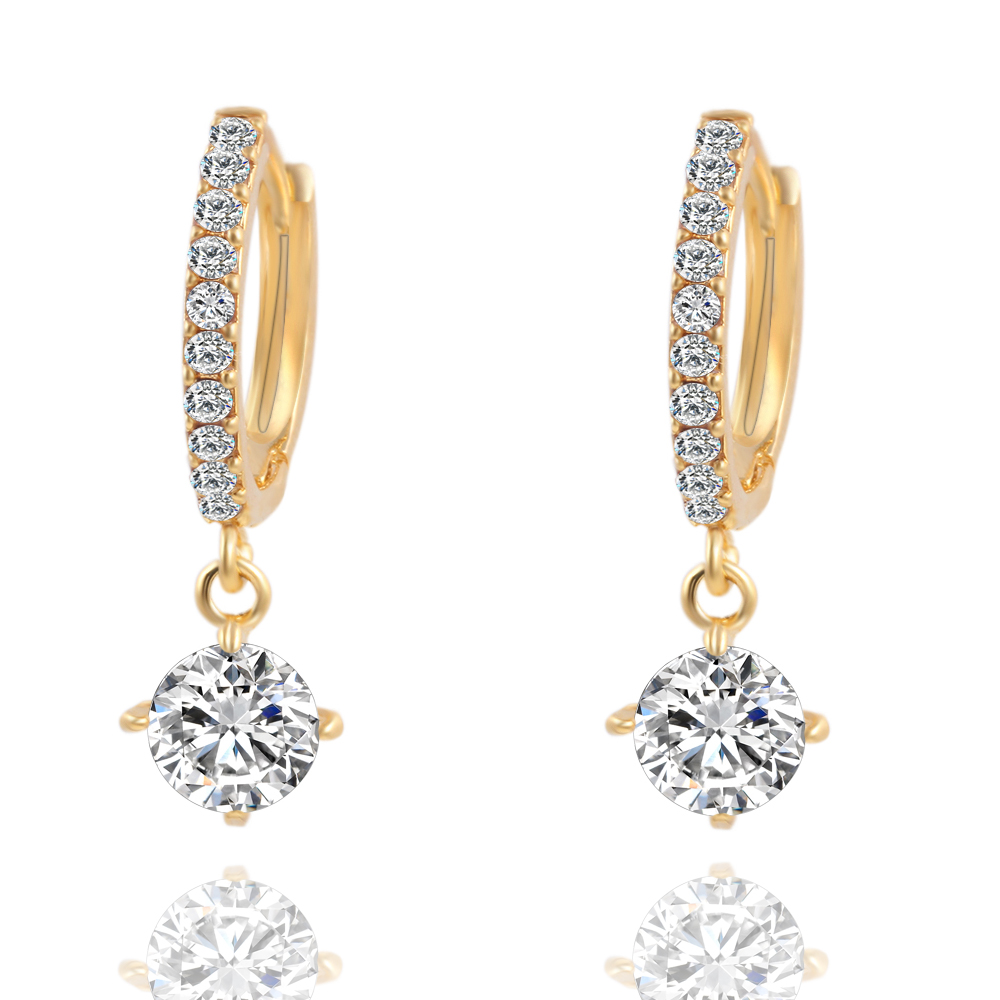 Image of Charm Brincos Geometric Round Crystal Stud Earrings Gold Silver Plated Zircon Pendant Earrings Pendiente Earrings For Women CS11