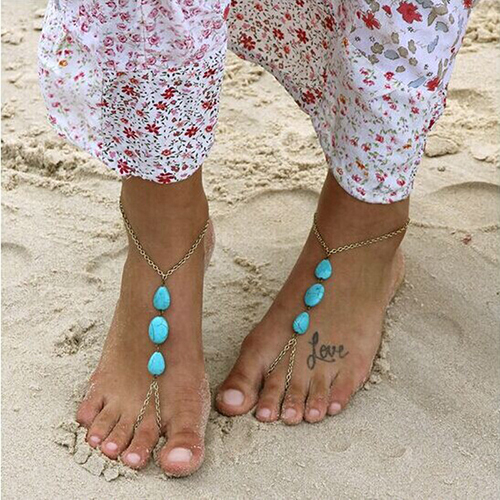 2015 New Barefoot Sandal Foot Jewelry Turquoise Al...