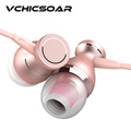 VCHICSOAR Fashion Metal Magnet Earphones 3 5mm Wired Stereo Headphones with Mic Universal Rose Gold Earbuds