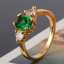 2015 New Fashion Women Finger Rings 24K Yellow Gold Plated Ring Emerald Crystal Rings Jewelry wholesale jewellery mix lots R221