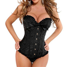 Women Satin Corset Brocade Floral Bustier Top Lace Up Back Lingerie Bodyshaper Shapewear Waist Training Corsets S~6XL Hot