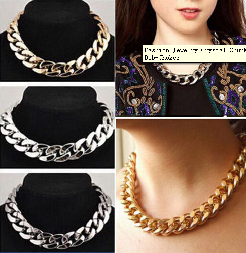 Image of Fashion Punk Style Jewelry Crystal Chunky Statement Chain Pendant Necklace Bib Choker