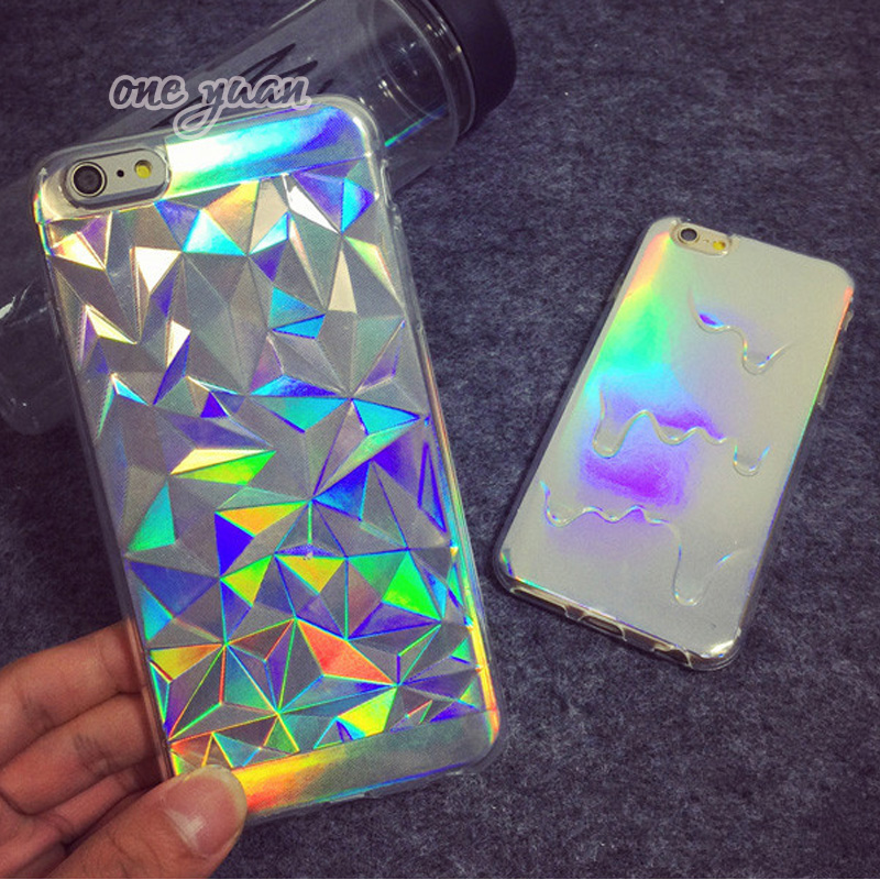 Image of 3D Diamond Laser Melting Rainbow Color For iphone 5S Case Hologram Iridescent Triangle Pastel Phone Cases For iPhone5 6 6S 6plus