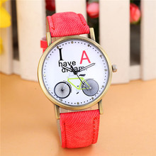2015 nuevas mujeres del reloj lindo de la historieta de la bicicleta de la lona reloj de cuarzo analógico Casual reloj Relogio Feminino reloj moto