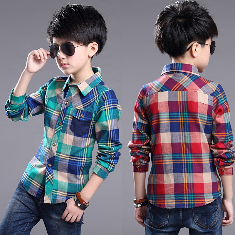2016 Spring Autumn Boys font b Plaid b font Shirts Children s Clothing 100 150cm Height