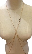 2015 Rihanna Fashion Women Body Chain Double Cross Pendant Bikini Chain Gold Chain Necklace Jewelry Top