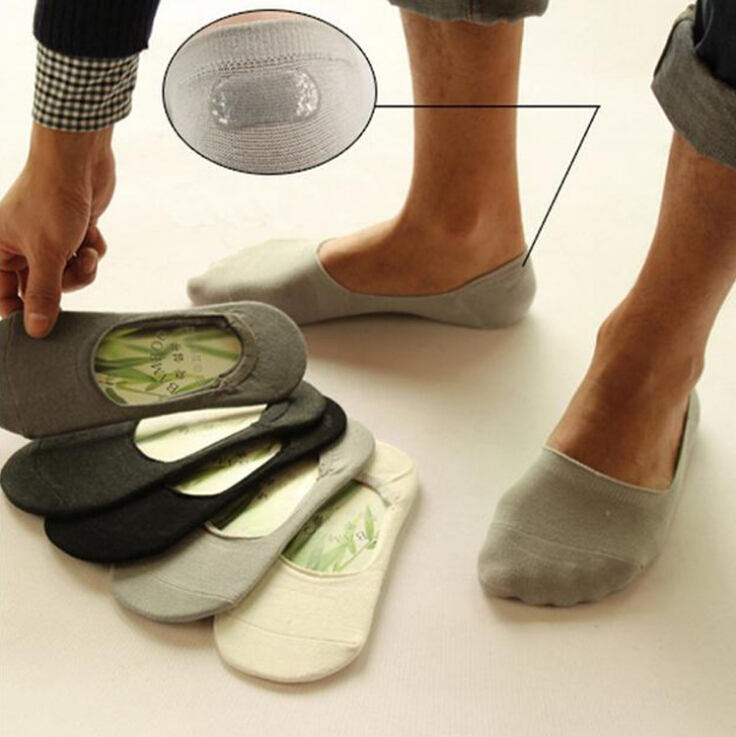 Men s Bamboo fibre Non slip Silicone Invisible Boat Socks Summer Casual Male Sock slippers Black