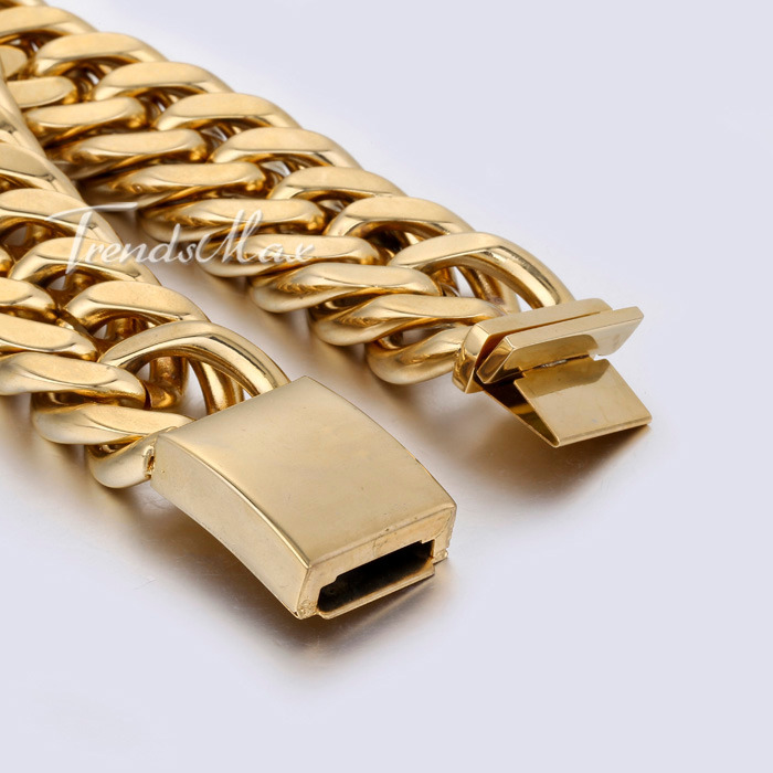 20mm Heavy Mens Chain Boys Silver Gold Tone Cut Curb Link 316L Stainless Steel Bracelet Customized