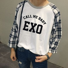 Exobiology clothes EXO wu queer same grid raglan sleeve round collar fleece long-sleeved jacket 2015 autumn female