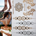 Free shopping new fashion flower body and I temporary henna tattoos metallic gold and silver bracelet