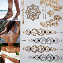 New fashion waterproof tattoo glowing gold tattoos tattoo metal temporary flash henna tattoos Arabic Tatto tattoos