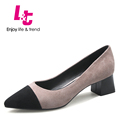 L T Classic design women pumps suede rubber spike squar heels zapatos mujer feminino pointed toe