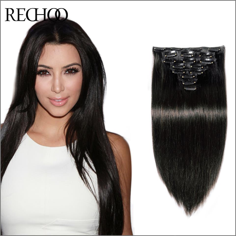 Image of Remy Virgin Brazilian Hair Clip In Extensions 120G Clip In Brazilian Hair Extensions 1B Black Clip In Human Hair Extensions 200G