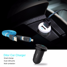ROCK Ditor 2.4A Car-Charger For sony xperia z3 compact Oneplus 3 Huawei P8 Lenovo & Other phone USB Car Charger or 2-1 Cable