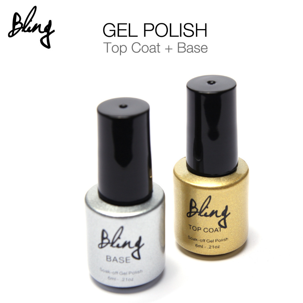 Image of 2Pcs/Lot Bling 6ml Soak Off UV Gel Nail Gel Polish Base Coat + Top Coat Nail Art Manicure Nails Gel Professional Kit UV Lamp
