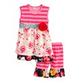Girls Sets Clothes Flower Decoration Splice Round Neck Sleeveless Blouse Stripe Pattern Pants Fashion Children Clothing