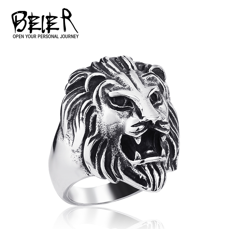 lots Men s Fashion Stainless Steel Jewelry Cool Animal Lion Head Ring Punk Personality BR2057 US