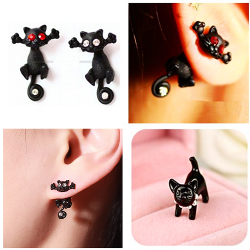 Image of 1 Pair New Fashion Cat earring cute fine Black Kitten Jewelry Piercing Ear Stud Earrings for Gril EH0007