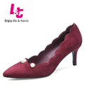L T women thin high heels kid suede pointed toe pumps sapato feminino slip on office