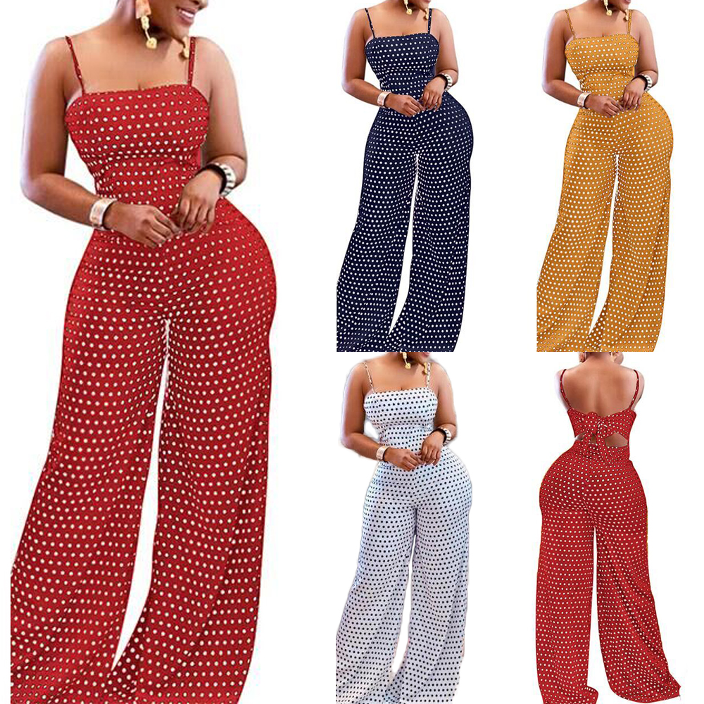 DaoAG-Summer Clothes Womens Polka Dot Jumpsuit Backless Camis Sleeveless Wide Leg Rompers for Women
