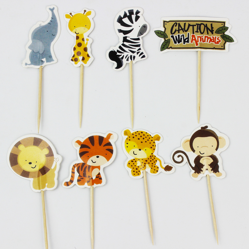 Image of 24 pcs/lot Wild Animal Party cupcake toppers picks decoration for kids birthday party favors Decoration supplies