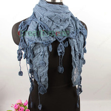 Vintage Elegent Stylish Unique Crochet Lace Tassel Plaid Long Scarf Wrap Stole Shawl New