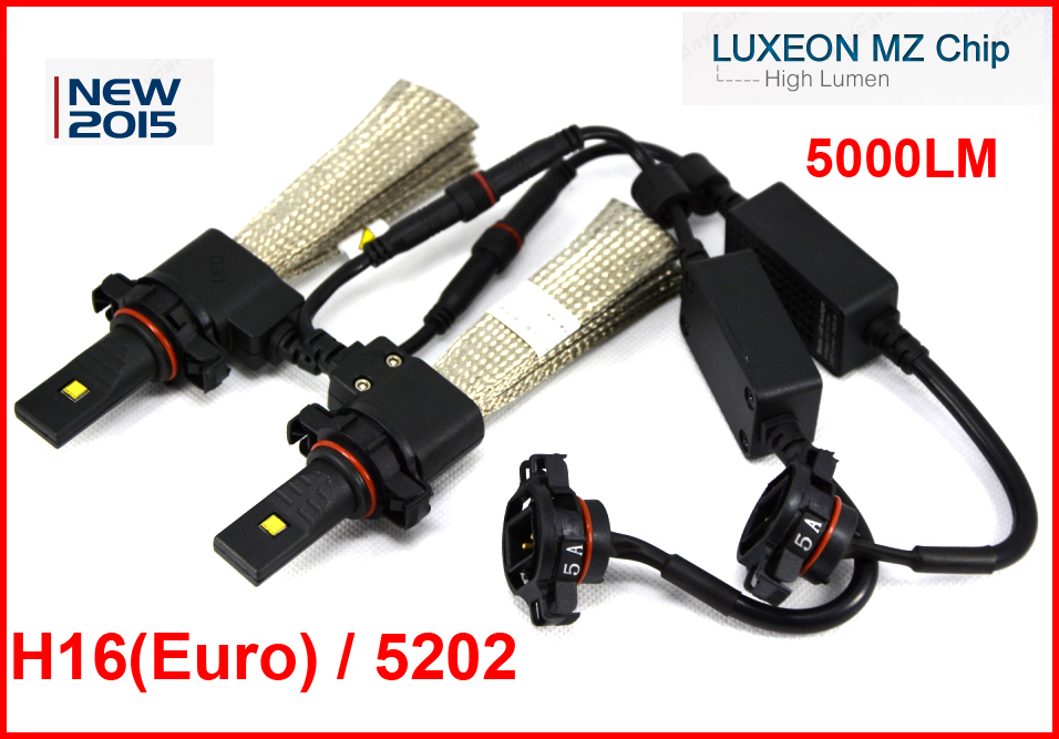 1 Set H16(Euro) 5202 40W 5000LM CREE / Philip LED Headlight LUXEON MZ Chip 2SMD Xenon White 12/24V XM-L2 Copper Belt Heat H7 H11