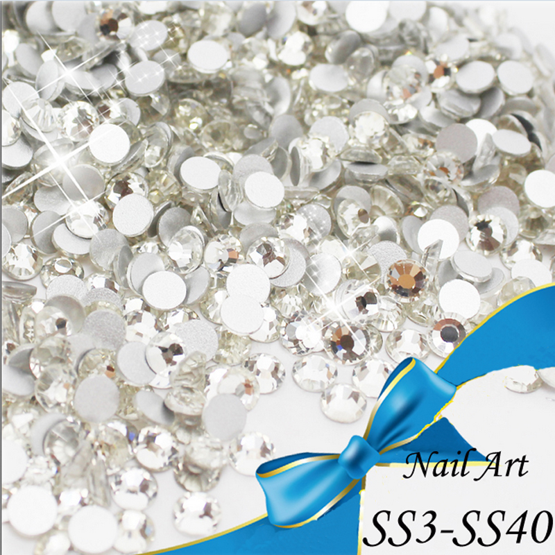 Image of Promotion!Top quality SS3-SS40 Clear Crystal White 3D Nail Art Decoration rhinestones Silver Flatback Rhinestones Glitter Gems
