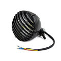 Scalloped Finned Grill Headlight Lamp For Harley Custom Bobber Cafe Chopper BLK