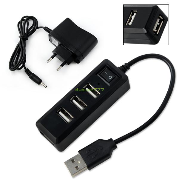 Black 4 Ports USB 2 0 Hub With 1 On Off Switch EU Power Adapter For