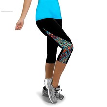 2015 Women Running Sports Fitness Gym Capri 3/4 Pants Floral Printed Exercise Bottoms Joggers Workout Sexy Skinny Pants