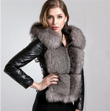 100% natural silver fox fur genuine leather coat vest two wearing clothing women winter thicken warm sheepskin parkas coats W064