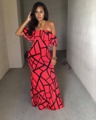 fashion dress for women clothing 2016 New Celebrity red print noble sexy strapless lotus sleeve party