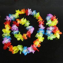 4pcs/set Hawaiian Leis Set Flower Garland Necklace + Headband + Bracelet Wristband Hula Party Lady Men Dance Fancy Dress Garland