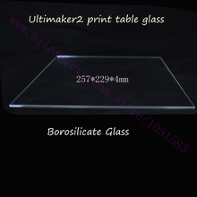 3D Printer Ultimaker2 Print Table Glass plate Real Borosilicate Glass Bed Plate 257x229x4mm for Ultimaker 2 3D Printer parts