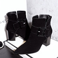 2016 New High Heels Booties With Buckles Women s Shoes Fashion Chunky Heel Black Punk Ankle