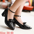 High Quality Women Square Low Med High Heels Ankle Strap Office High Heel Shoes Woman Pumps